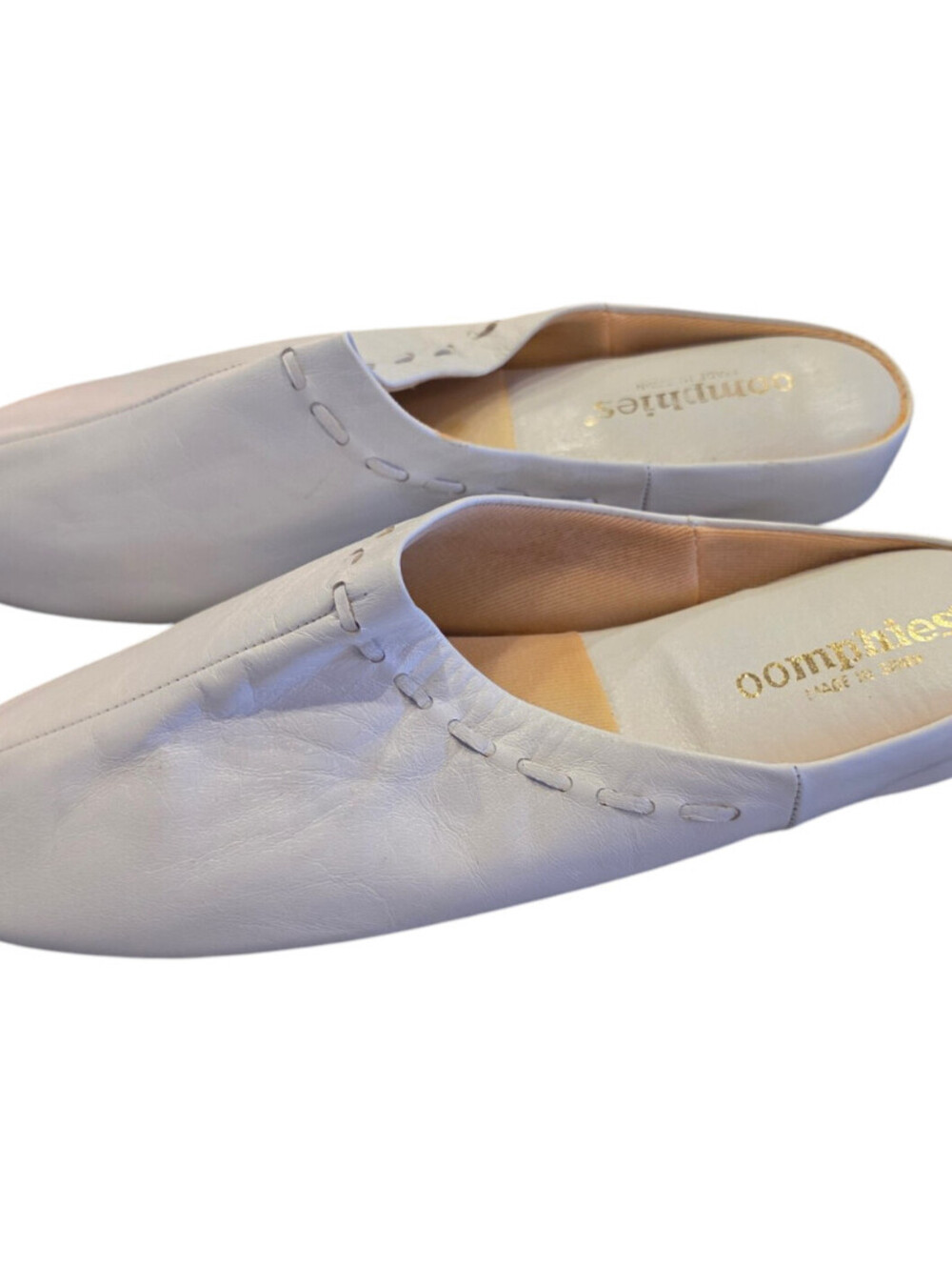 Vintage Oomphies Womens Sz L Slip On White Leather Slippers